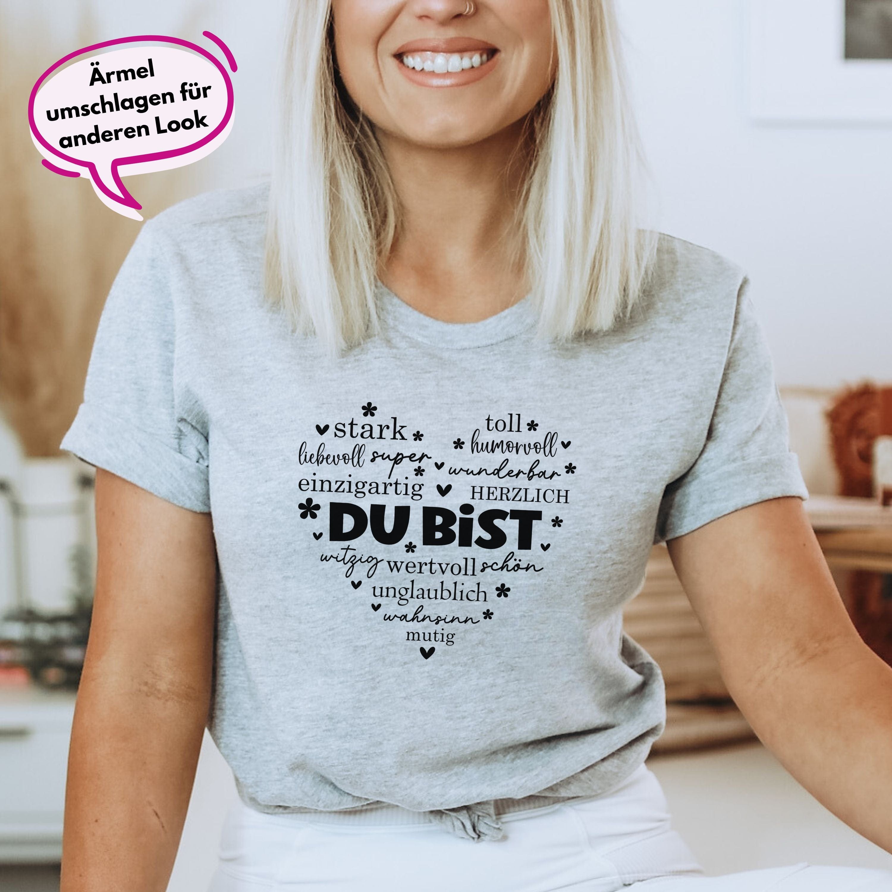 moteevation Du bist (Herz) - Bio Unisex T-Shirt Heather Grey / XS