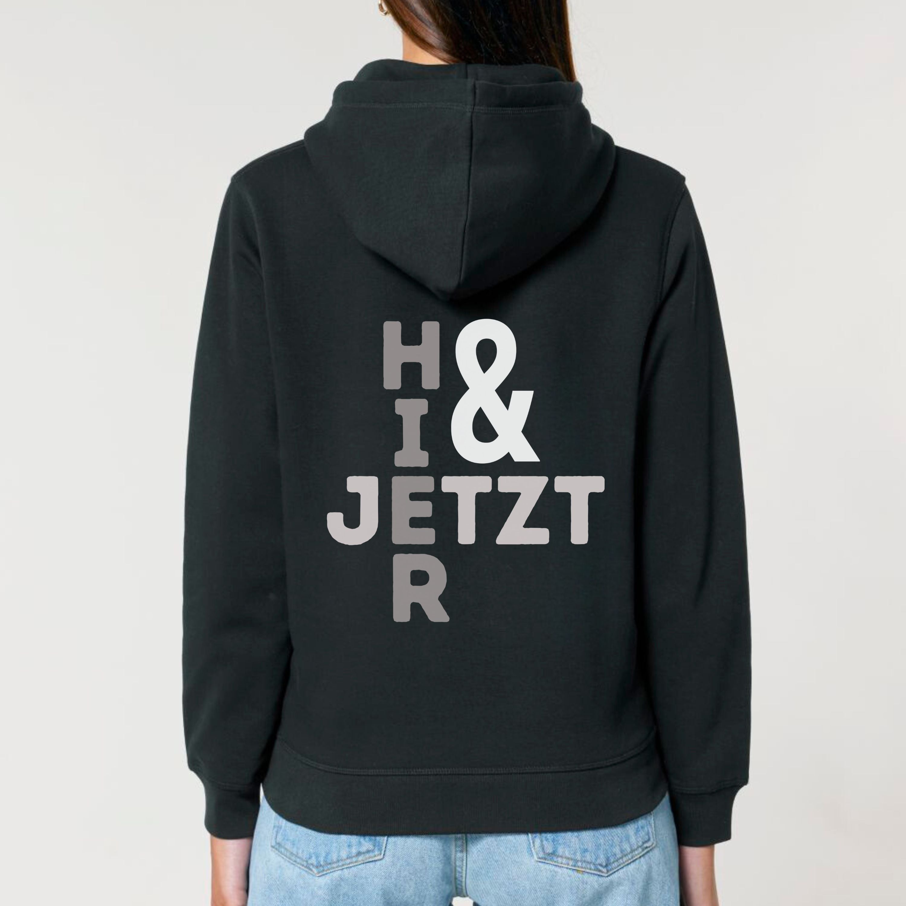 Hier & jetzt - Bio Unisex Hoodie (Backprint)