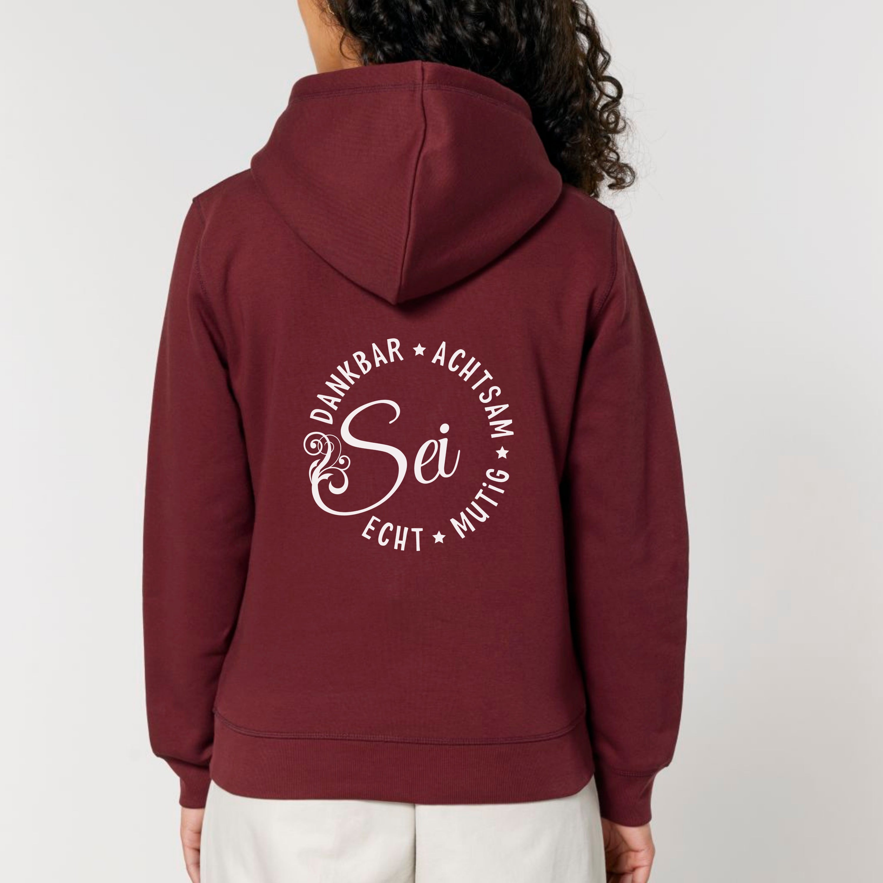 Sei dankbar, achtsam, echt und mutig - Bio Unisex Hoodie (Backprint)