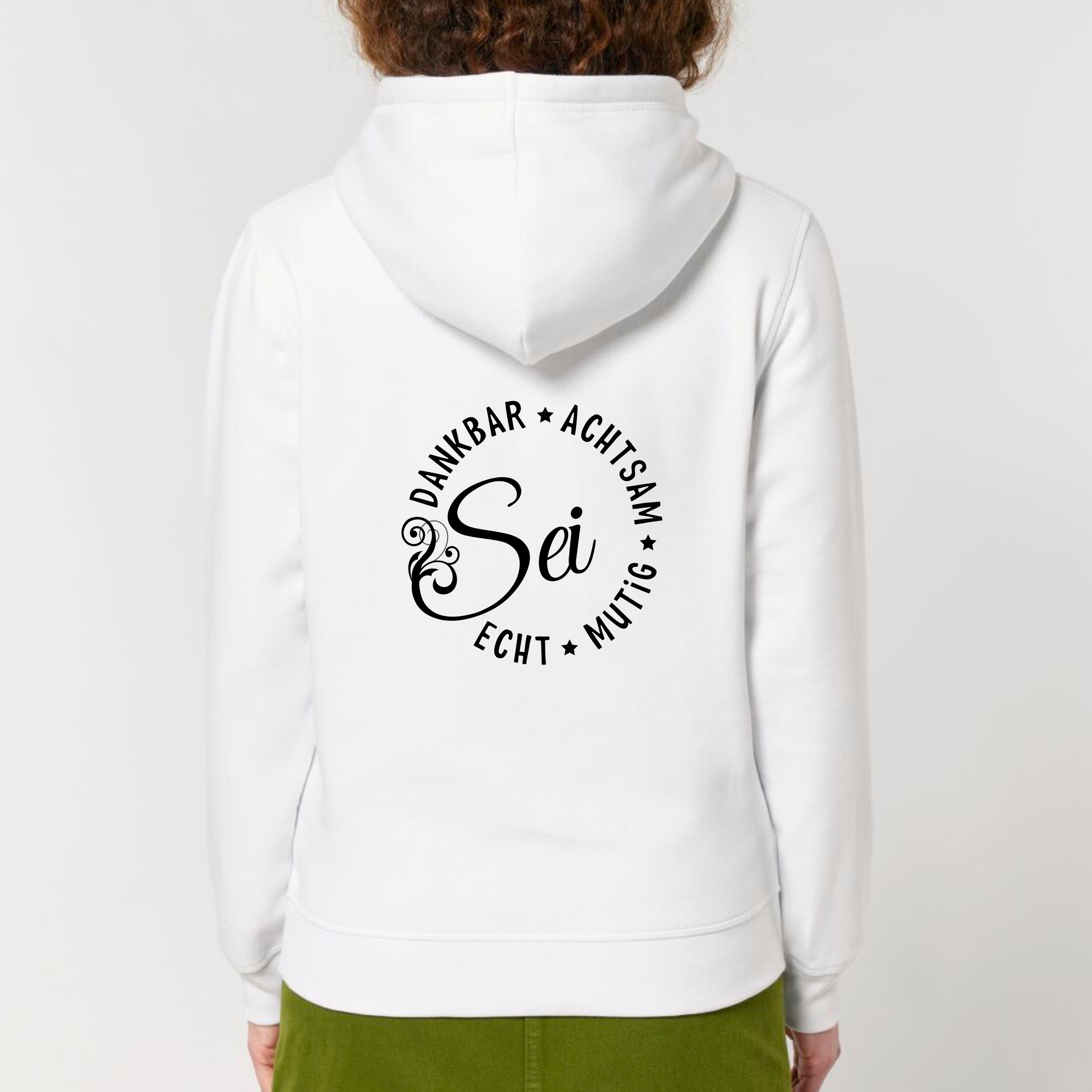 Sei dankbar, achtsam, echt und mutig - Bio Unisex Hoodie (Backprint)